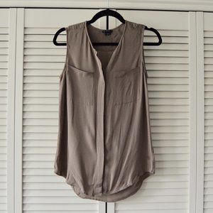 BOGO FREE! Theory Small Tan Button Down Silk Sleeveless Shirt | Size Small